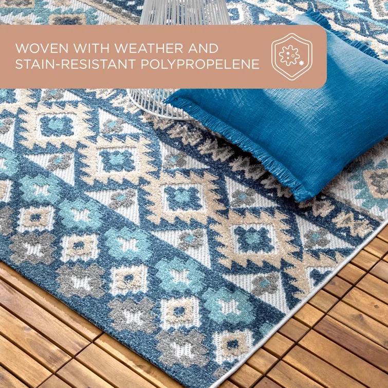 TOWN & COUNTRY EVERYDAY Dahlia Southwestern Stripe Outdoor Rug Blue Multi