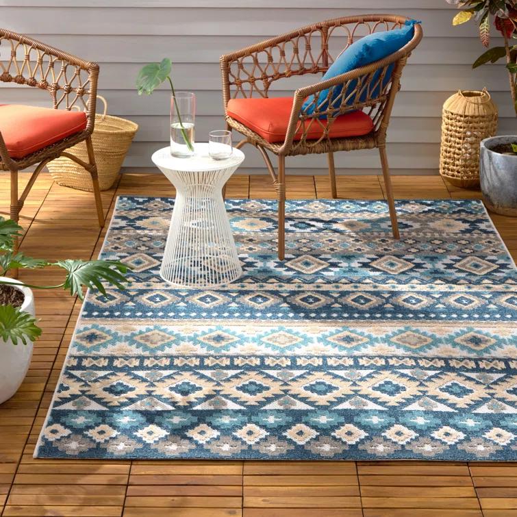 TOWN & COUNTRY EVERYDAY Dahlia Southwestern Stripe Outdoor Rug Blue Multi