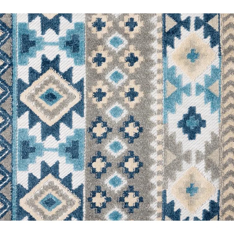TOWN & COUNTRY EVERYDAY Dahlia Southwestern Stripe Outdoor Rug Blue Multi