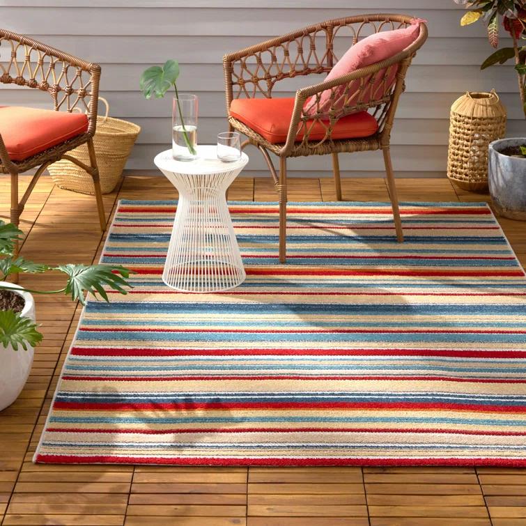 TOWN & COUNTRY EVERYDAY Rio Multicolor Stripe Outdoor Rug Red/Multi
