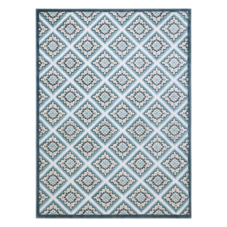 TOWN & COUNTRY EVERYDAY Brooks Retro Geo Outdoor Rug Blue Multi