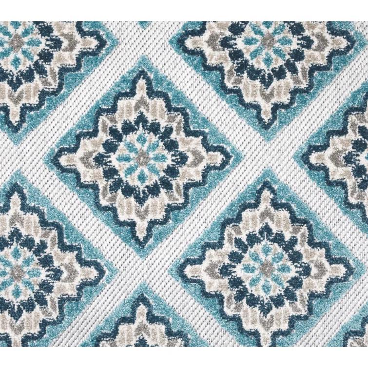 TOWN & COUNTRY EVERYDAY Brooks Retro Geo Outdoor Rug Blue Multi