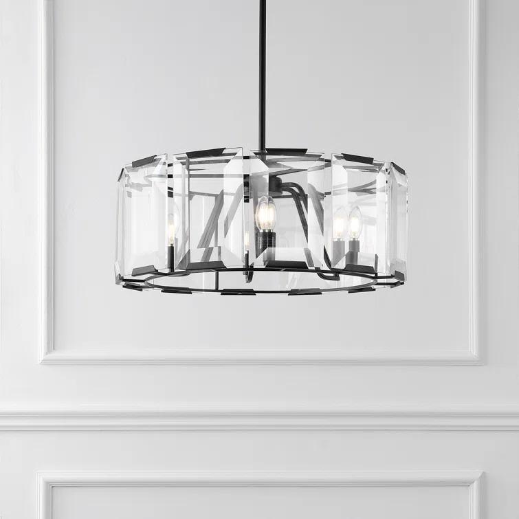 Esperanza Sleek Black Metal and Emerald-Cut Crystal Chandelier