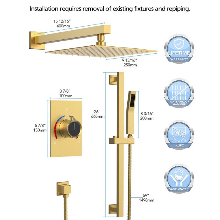 RainfallCascade 10" Pressure Balanced Slide BarShower System with Rough-In Valve