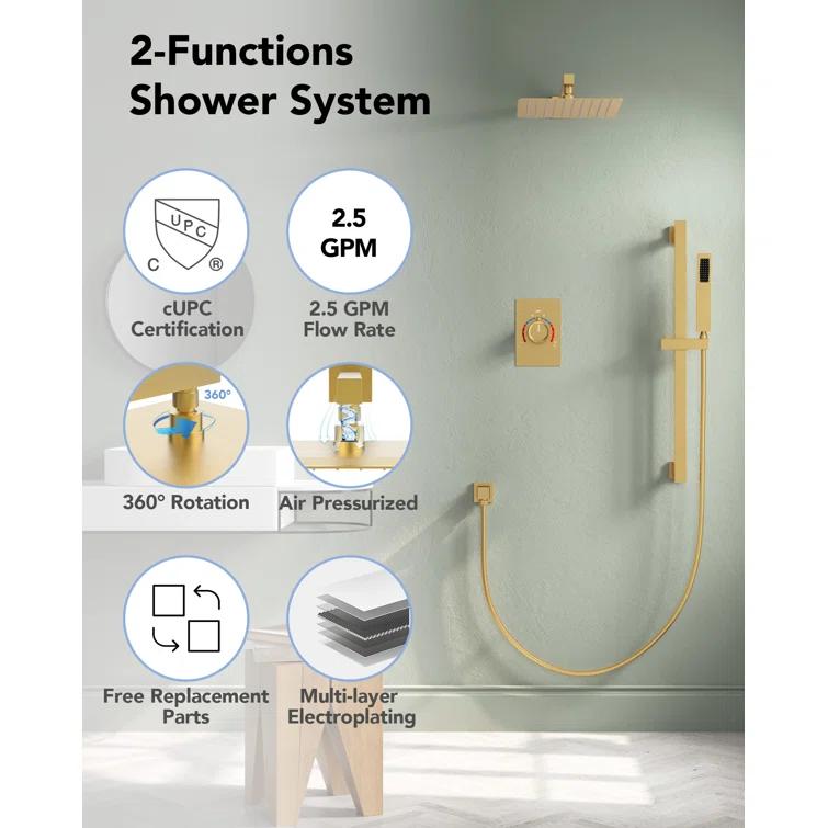 RainfallCascade 10" Pressure Balanced Slide BarShower System with Rough-In Valve