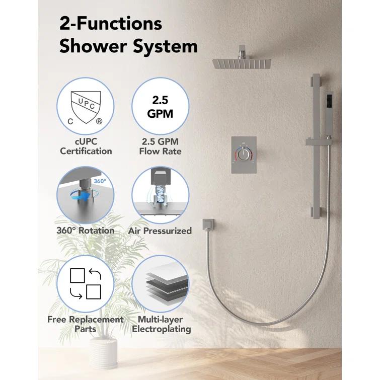 RainfallCascade 10" Pressure Balanced Slide BarShower System with Rough-In Valve