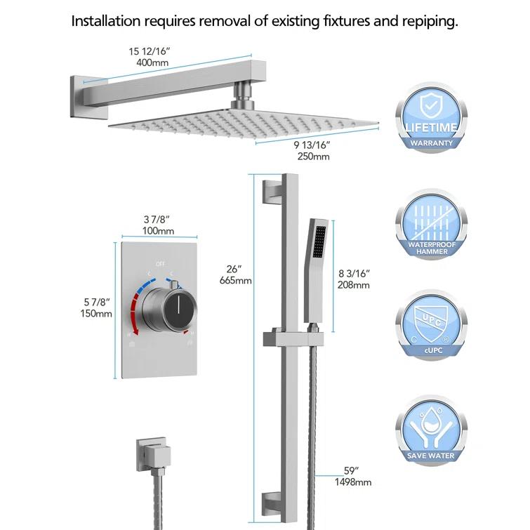 RainfallCascade 10" Pressure Balanced Slide BarShower System with Rough-In Valve