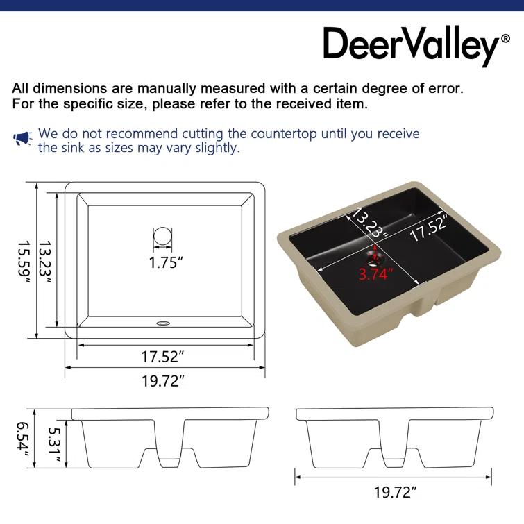 DeerValley Ursa 20" X 15.6" Rectangular Vitreous China Undermount Bathroom Sink with Overflow