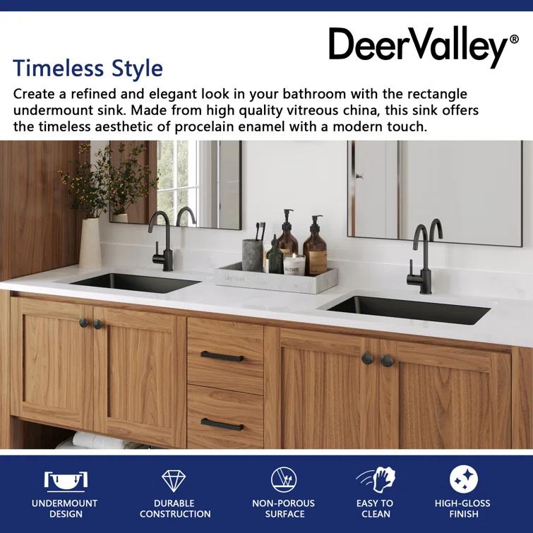 DeerValley Ursa 20" X 15.6" Rectangular Vitreous China Undermount Bathroom Sink with Overflow