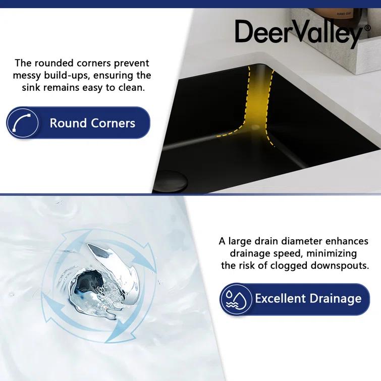 DeerValley Ursa 20" X 15.6" Rectangular Vitreous China Undermount Bathroom Sink with Overflow