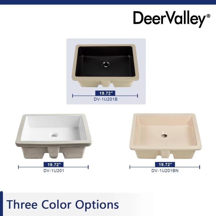 DeerValley Ursa 20" X 15.6" Rectangular Vitreous China Undermount Bathroom Sink with Overflow