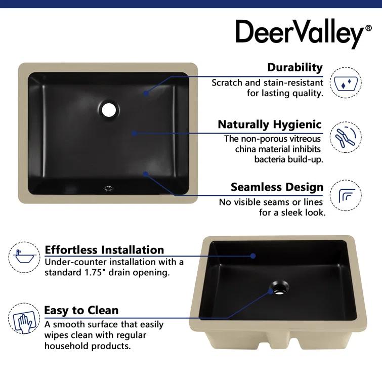 DeerValley Ursa 20" X 15.6" Rectangular Vitreous China Undermount Bathroom Sink with Overflow