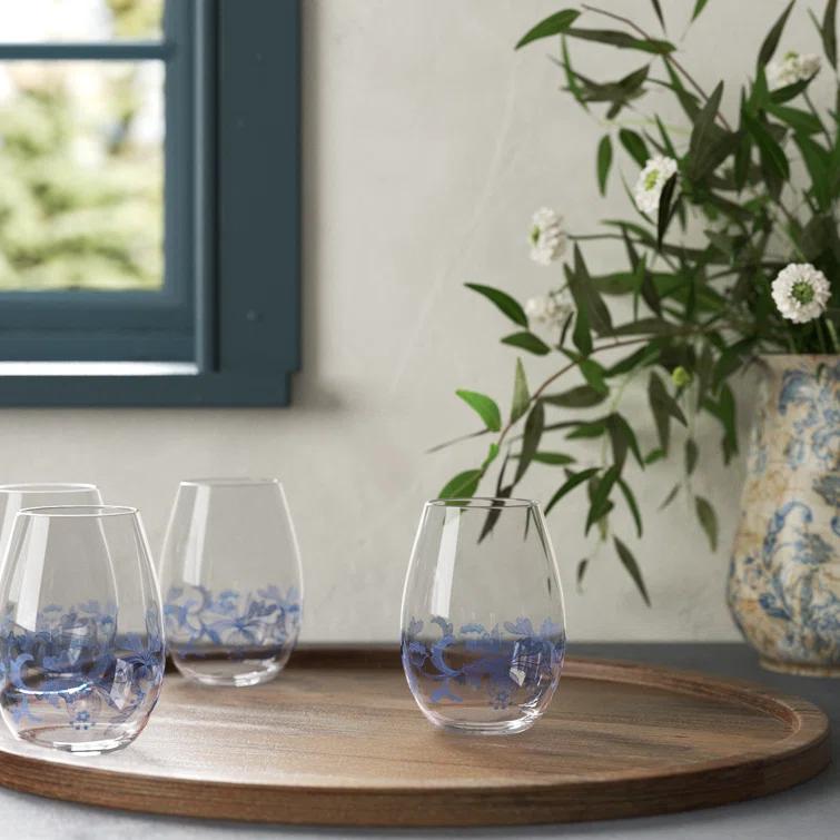 Spode Blue Italian Stemless Glasses 19 Oz