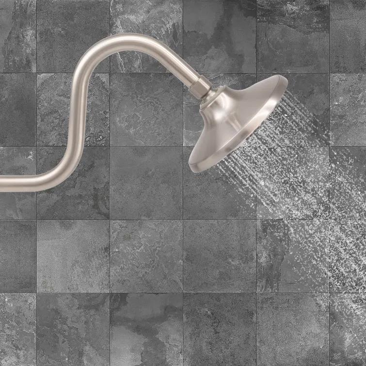 6" Round Thin 5-Function Adjustable Spray Shower Head with 8" S-Shaped Wall Mount Arm