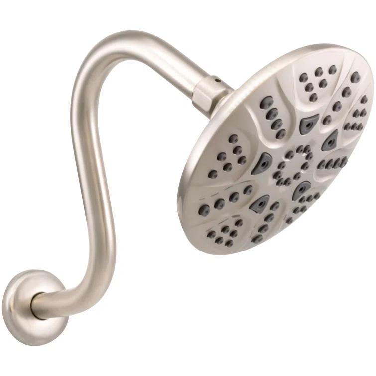 6" Round Thin 5-Function Adjustable Spray Shower Head with 8" S-Shaped Wall Mount Arm