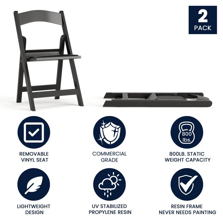 Inbox Zero Hercules Resin Folding Chair - 800LB Weight Capacity Event Chair (Set of 2)