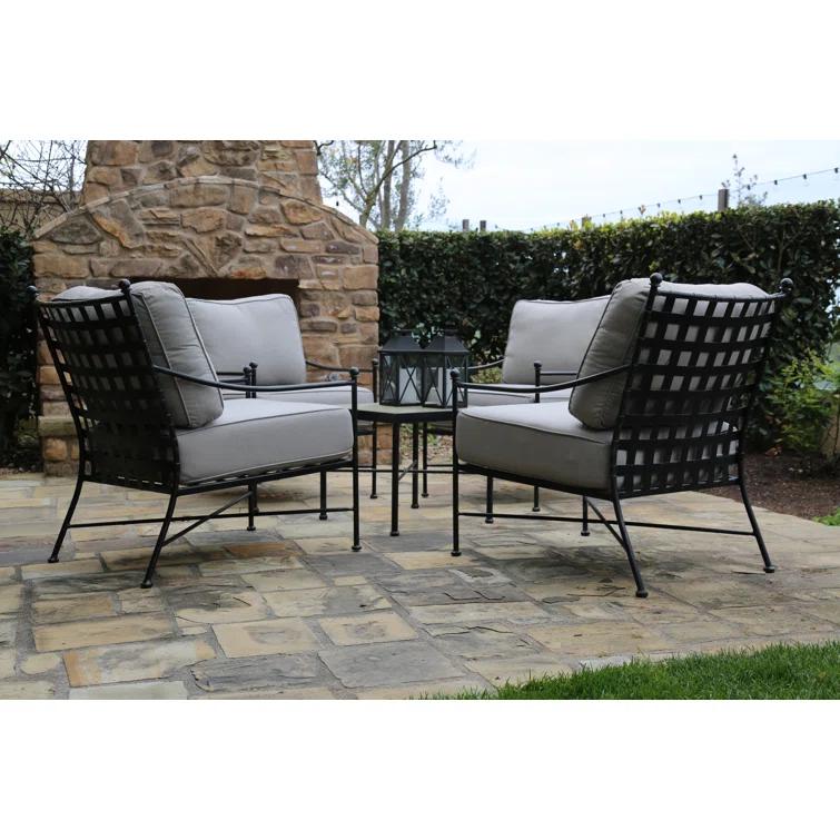 Provence Dark Grey Wrought Iron Outdoor Lounge Chair with Sunbrella Cushions