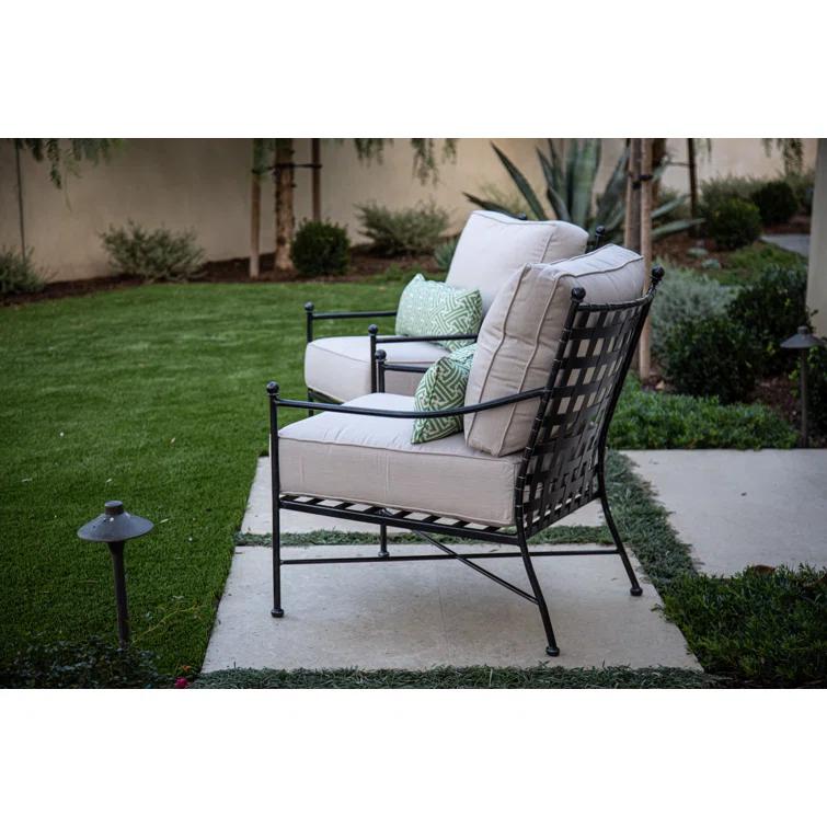 Provence Dark Grey Wrought Iron Outdoor Lounge Chair with Sunbrella Cushions