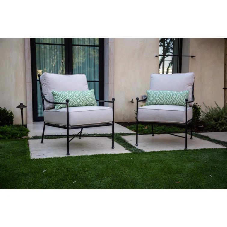 Provence Dark Grey Wrought Iron Outdoor Lounge Chair with Sunbrella Cushions