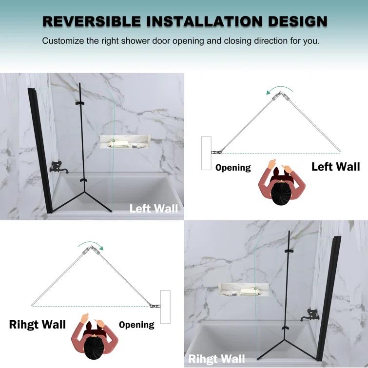 Jraty 39'' - W x 55'' H Door Frameless Tub Door with
