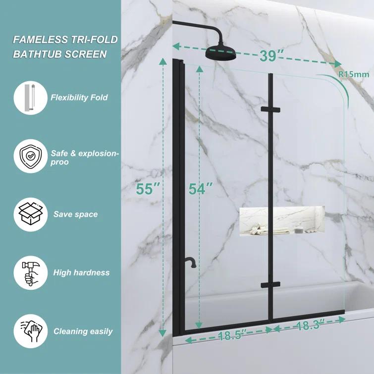 Jraty 39'' - W x 55'' H Door Frameless Tub Door with