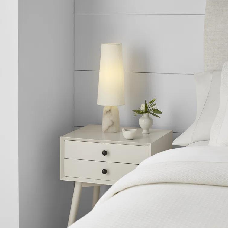Alabaster Cordless Outdoor LED Table Lamp with Linen Shade