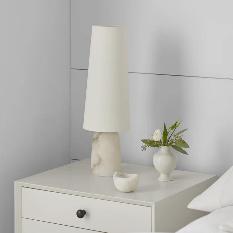 Alabaster Cordless Outdoor LED Table Lamp with Linen Shade