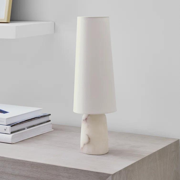 Alabaster Cordless Outdoor LED Table Lamp with Linen Shade