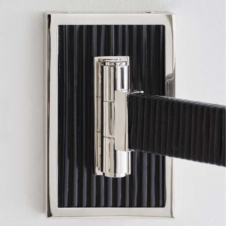 Elle Polished Nickel & Black Rattan 17'' Swing Arm Sconce with Linen Shade
