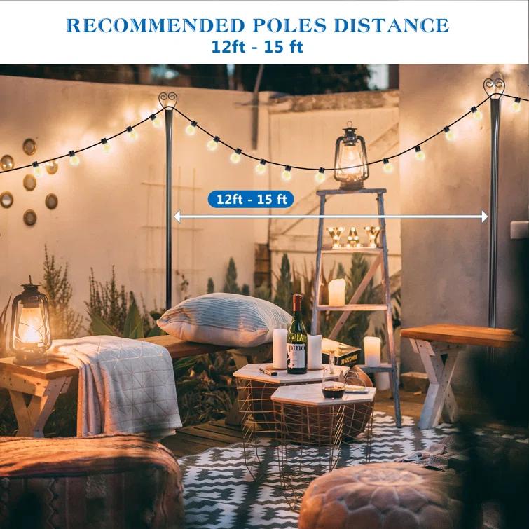 9FT Light string poles, 6 Pack Metal Poles with Remote control and solar panel, Ox Horn for Deck, Outdoor/Indoor Decor