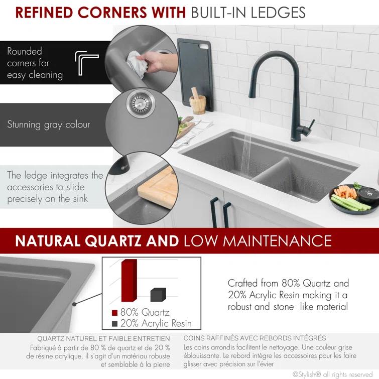 STYLISH S-833WL Stylish Pietra Dual-Mount 33" Composite Granite Double Bowl Kitchen Sink