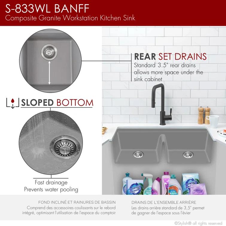 STYLISH S-833WL Stylish Pietra Dual-Mount 33" Composite Granite Double Bowl Kitchen Sink