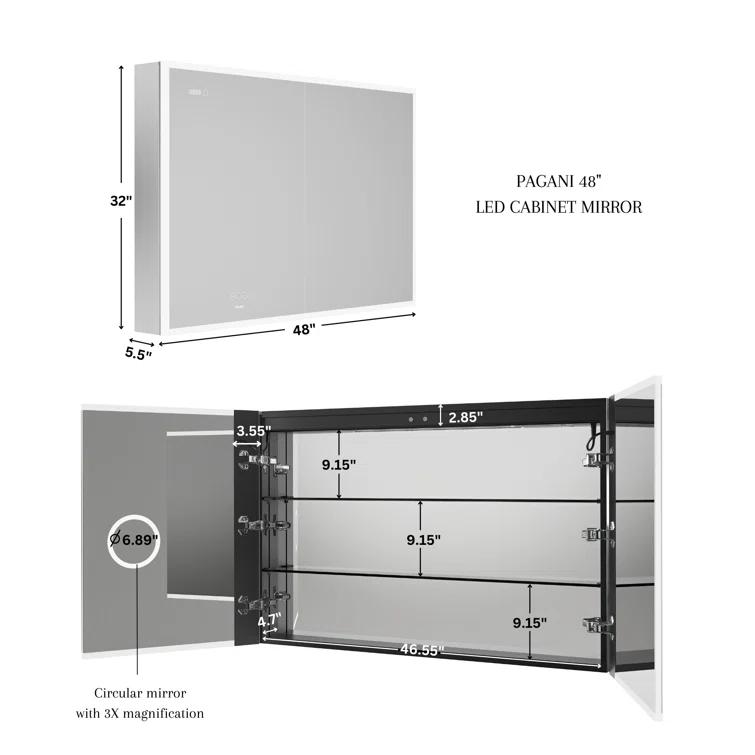Ancerre Designs Pagani LED Mirror Medicine Cabinet With Defogger, Dimmer, Magnifier & USB Outlet