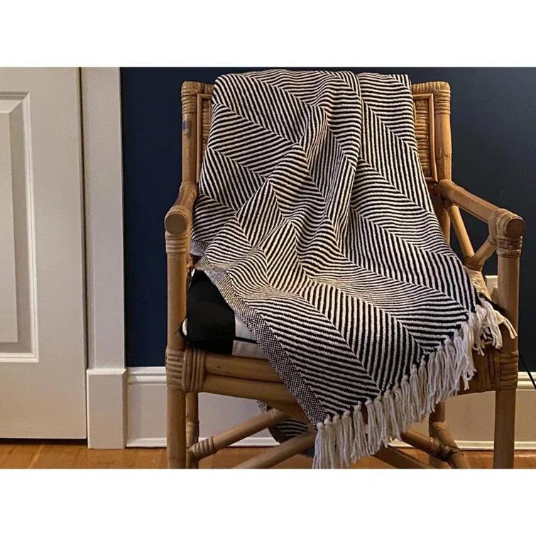 Faribault Mill Coastal Monhegan Cotton Throw With Fringe