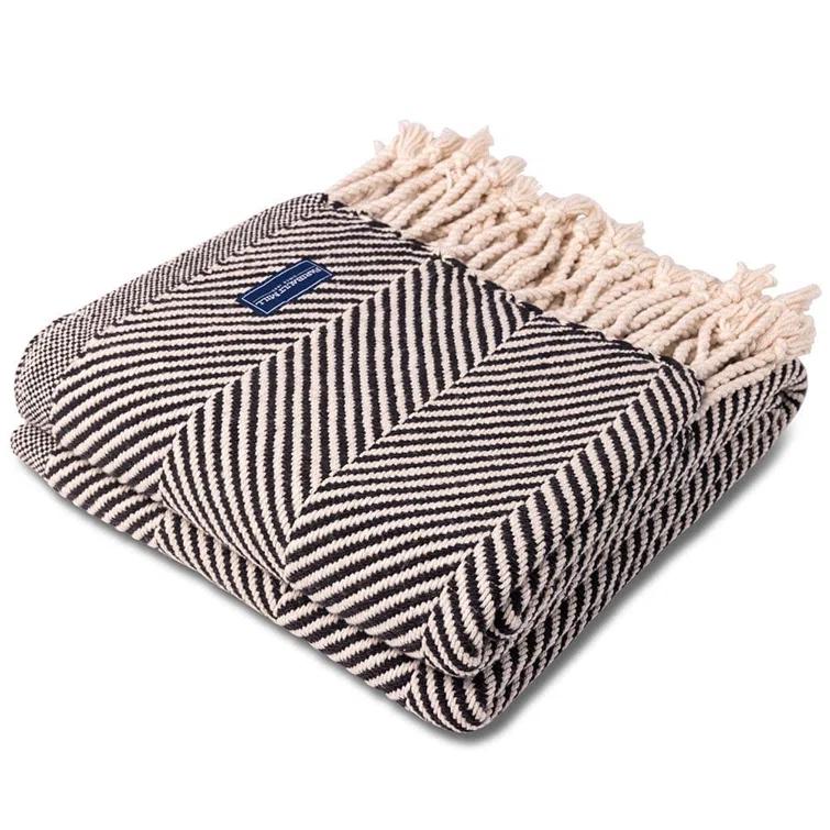 Faribault Mill Coastal Monhegan Cotton Throw With Fringe