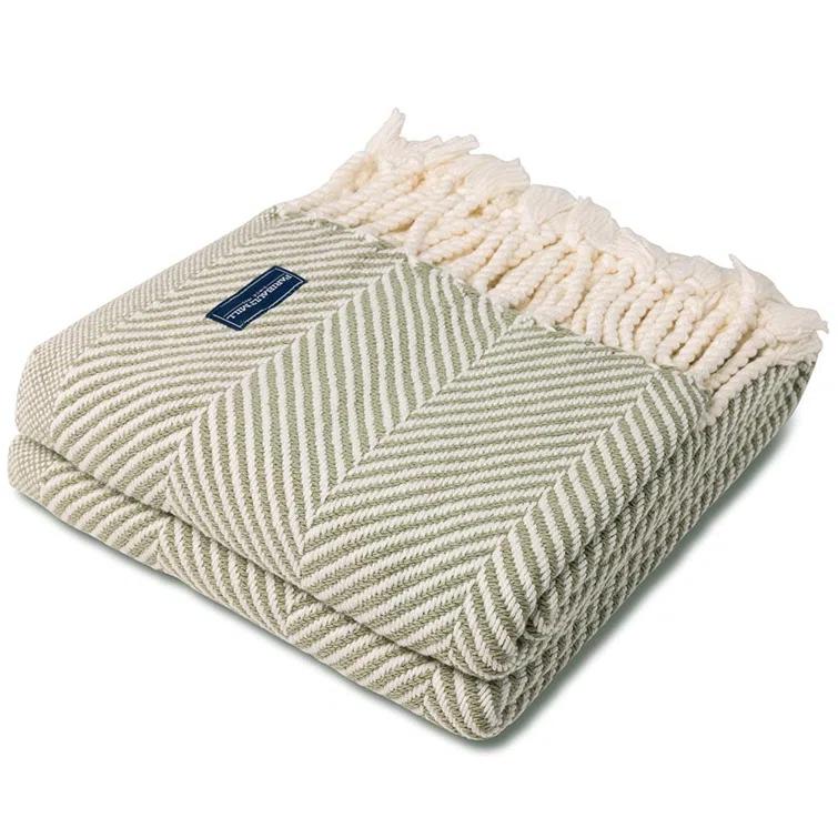 Faribault Mill Coastal Monhegan Cotton Throw With Fringe