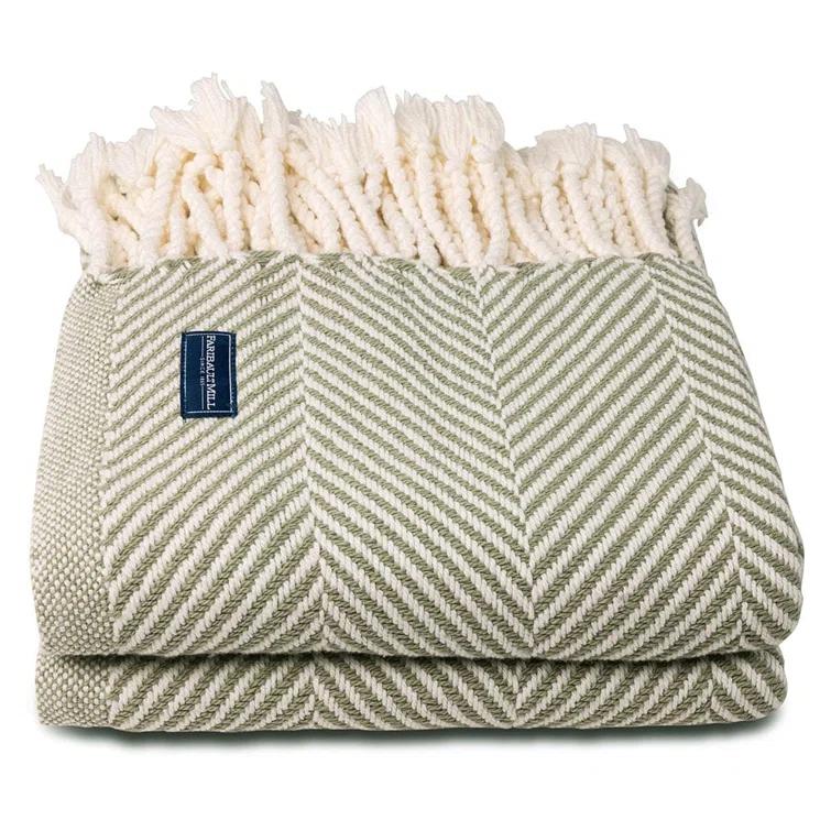 Faribault Mill Coastal Monhegan Cotton Throw With Fringe