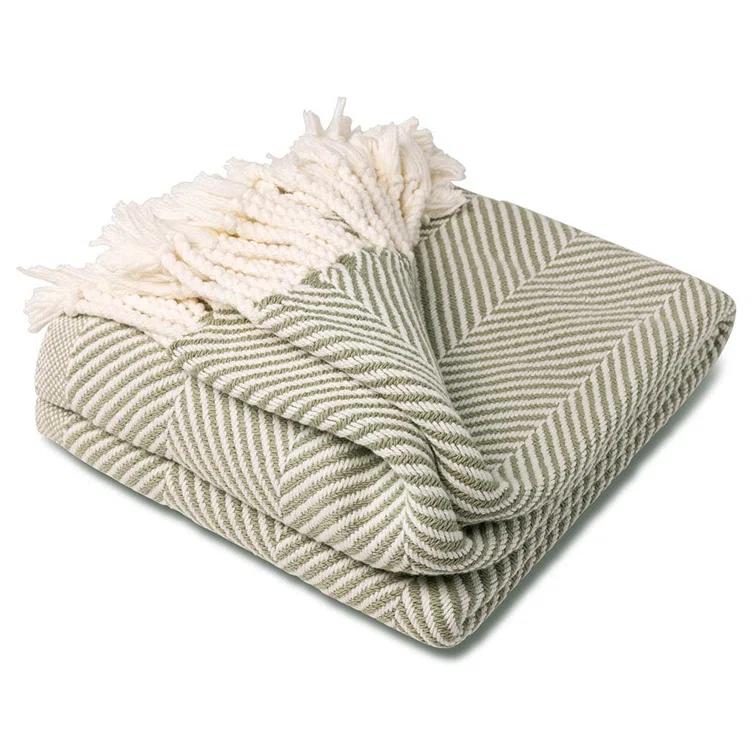 Faribault Mill Coastal Monhegan Cotton Throw With Fringe