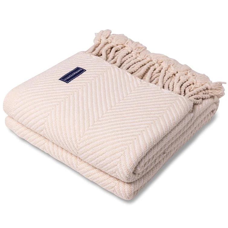 Faribault Mill Coastal Monhegan Cotton Throw With Fringe