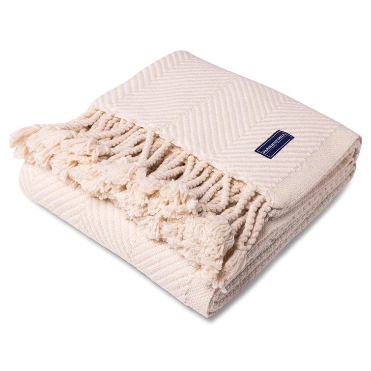 Faribault Mill Coastal Monhegan Cotton Throw With Fringe