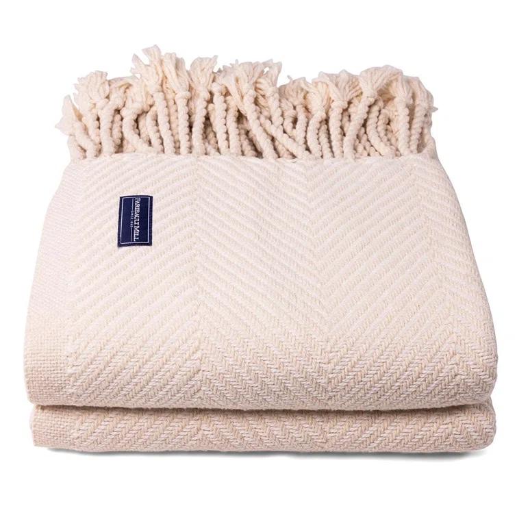 Faribault Mill Coastal Monhegan Cotton Throw With Fringe