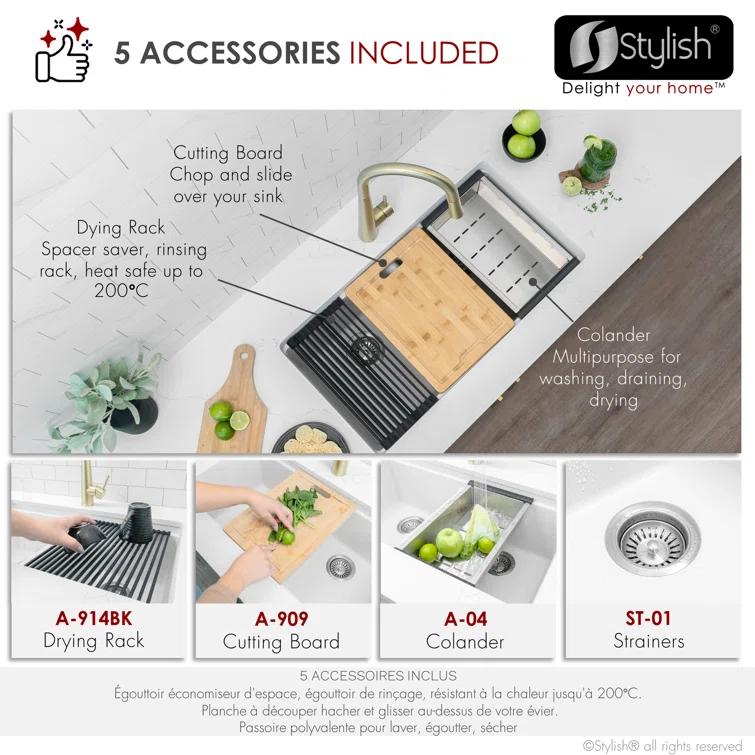Stylish Pietra Dual-Mount 33" Composite Granite Double Bowl Kitchen Sink