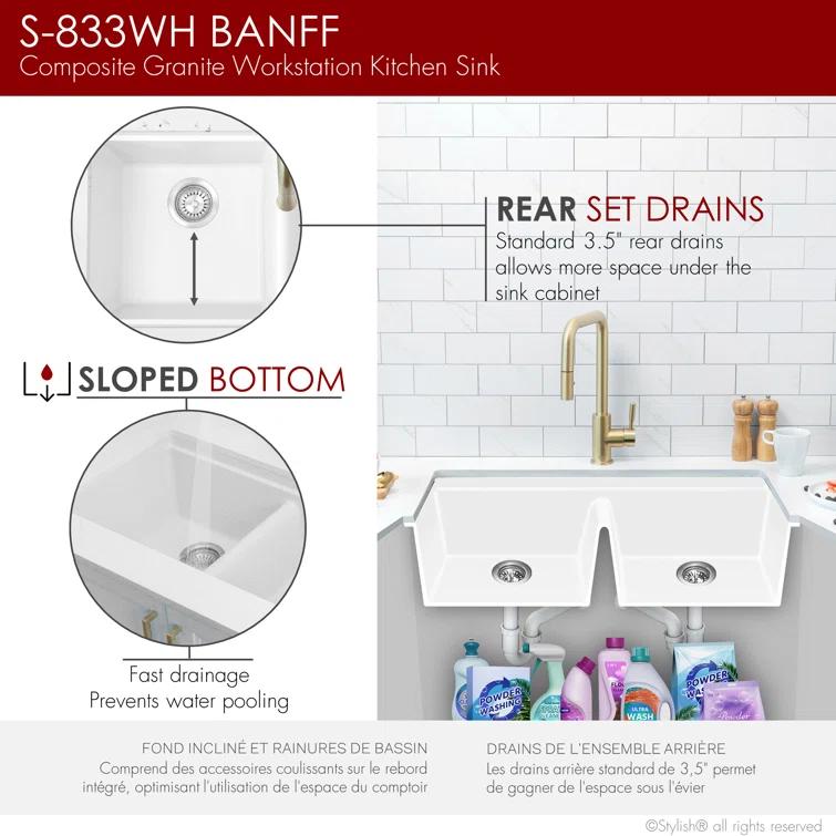 Stylish Pietra Dual-Mount 33" Composite Granite Double Bowl Kitchen Sink