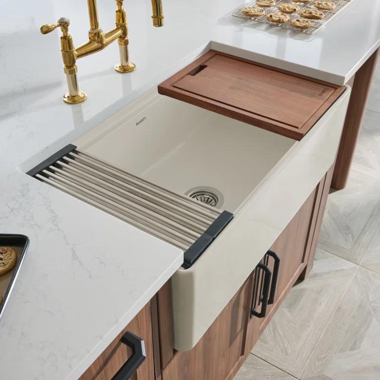 Ruvati 33 inch Fireclay Workstation Farmhouse Kitchen Sink Apron Front Single Bowl