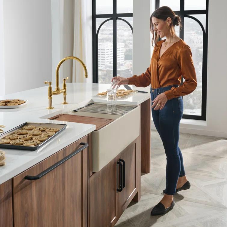 Ruvati 33 inch Fireclay Workstation Farmhouse Kitchen Sink Apron Front Single Bowl