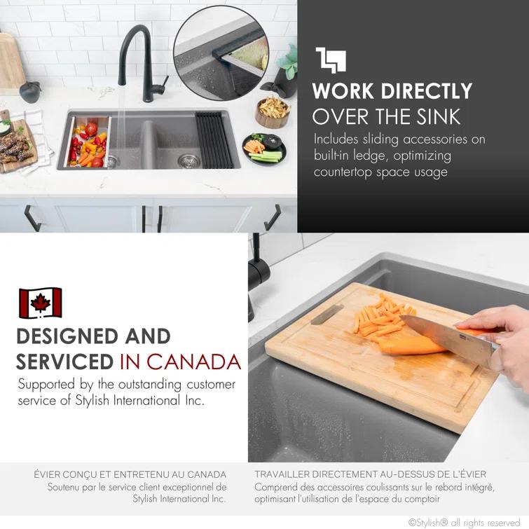 STYLISH S-833WL Stylish Pietra Dual-Mount 33" Composite Granite Double Bowl Kitchen Sink