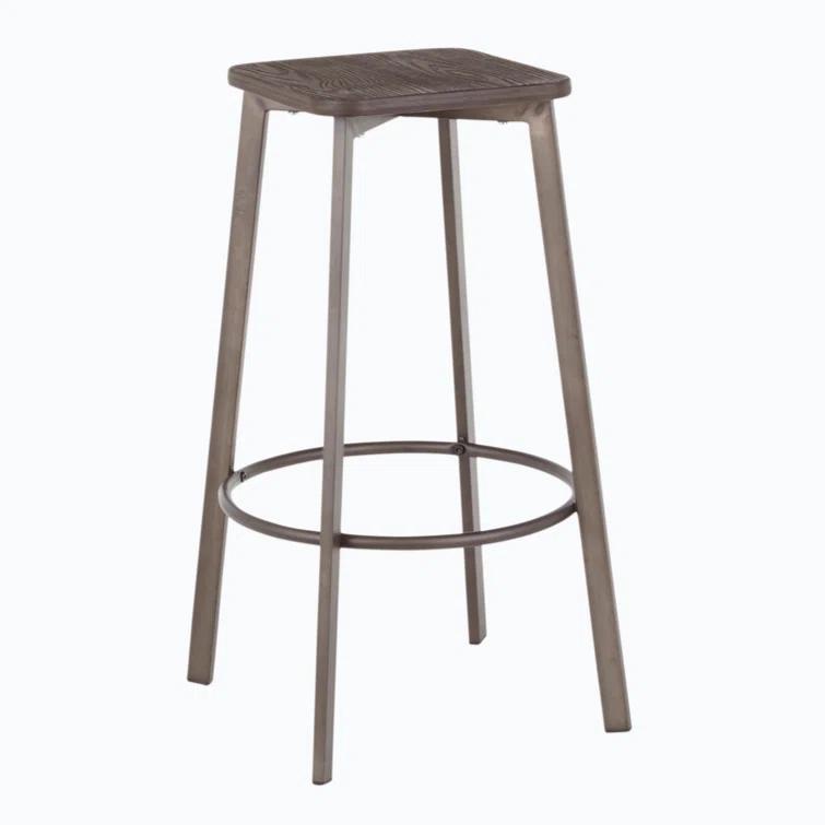 17 Stories Square Barstool In Vintage Metal And Espresso Wood-Pressed Grain Bamboo By Lumisource - Set Of 2