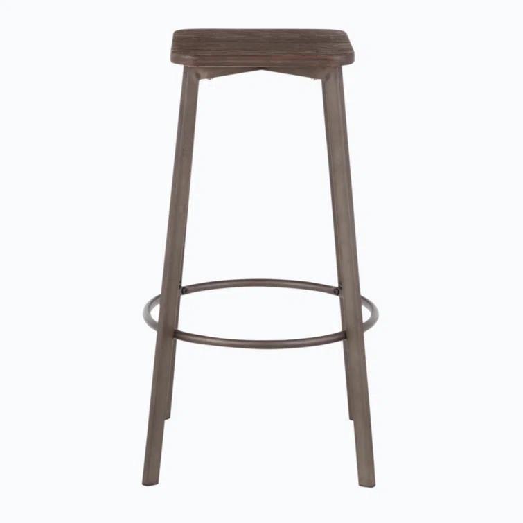 17 Stories Square Barstool In Vintage Metal And Espresso Wood-Pressed Grain Bamboo By Lumisource - Set Of 2