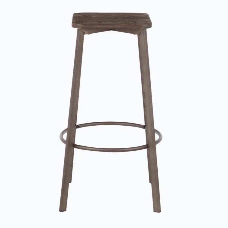 17 Stories Square Barstool In Vintage Metal And Espresso Wood-Pressed Grain Bamboo By Lumisource - Set Of 2