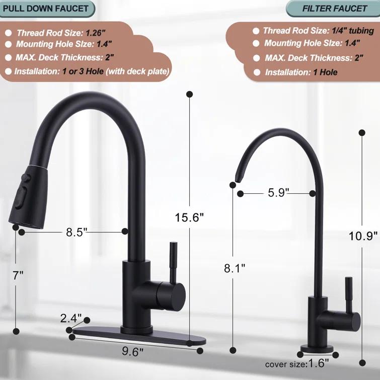 ARCORA ARCORA Stainless Steel Pull-Down Kitchen Faucet and Water Filter Faucet Combo AR7100301B-L